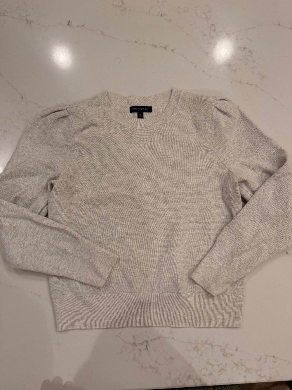 Banana Republic Sweater Womens Medium Oatmeal Knit Puff Shoulder Cropped Lightwe